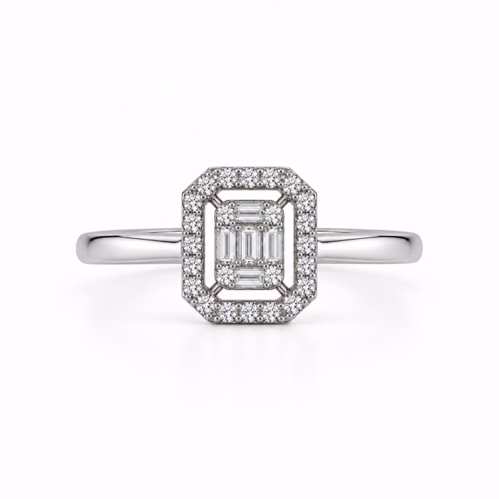0.15 karat pırlanta baget yüzük modern geometrik kesim 8 ayar altın