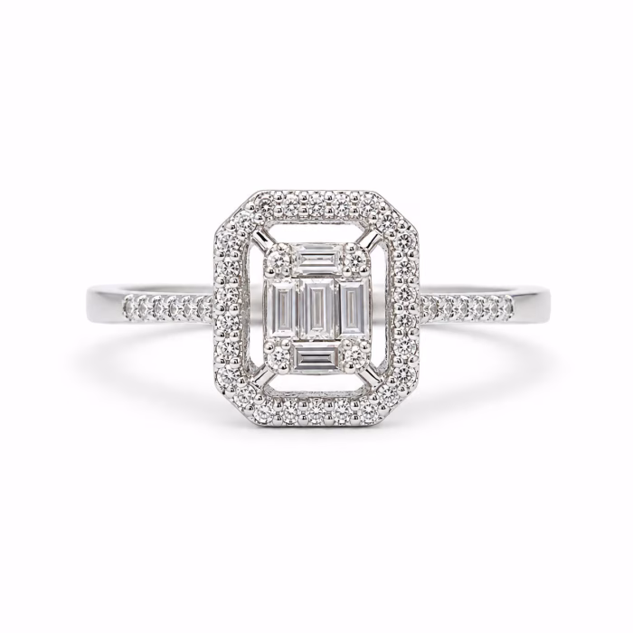 0.25 karat pırlanta baget yüzük modern geometrik kesim 14 ayar altın