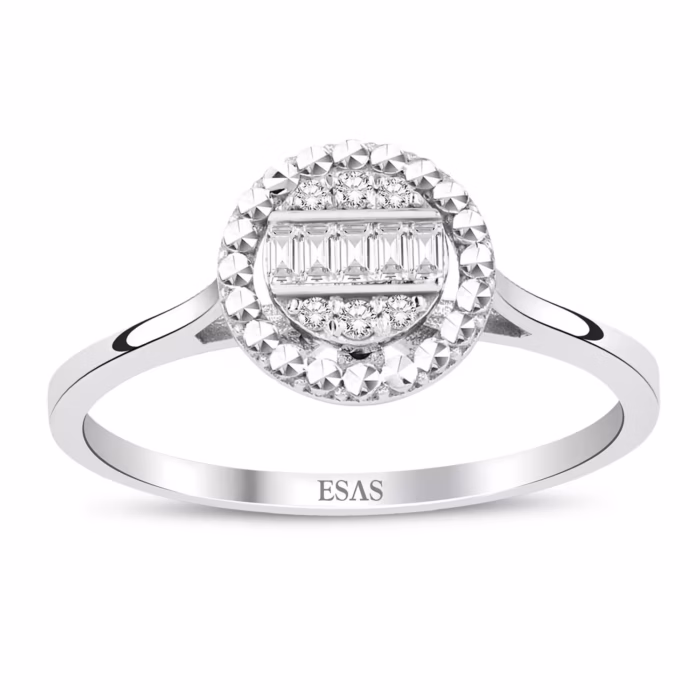 0.12 karat pırlanta baget yüzük modern geometrik kesim 8 ayar altın
