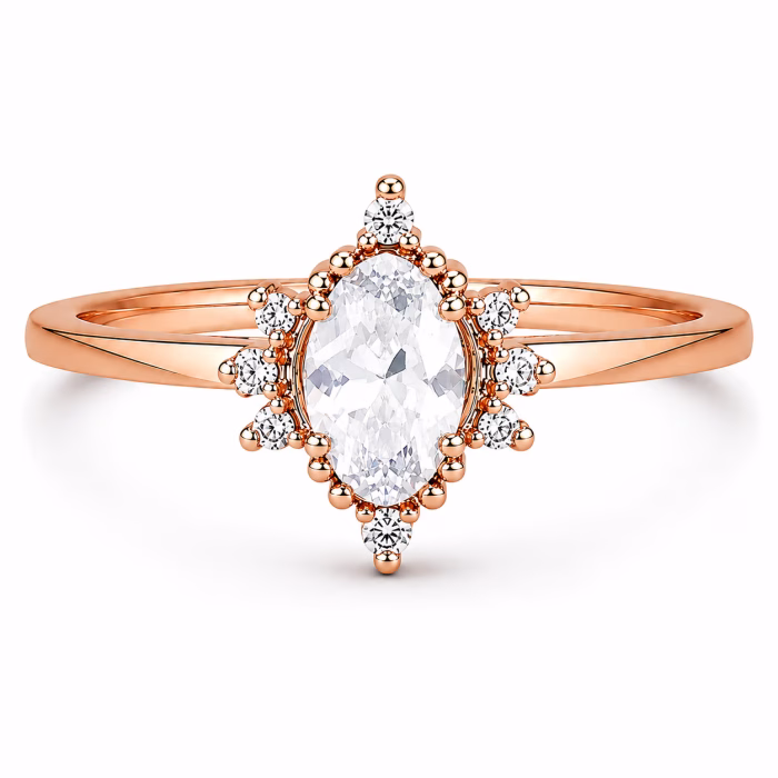 0.04 karat pırlanta 1.00 karat beyaz safir yüzük. Modern geometrik kesim 14 ayar rose altın